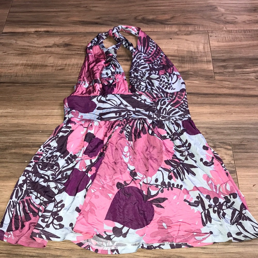 Marciano floral pink purple light blue halter top size small